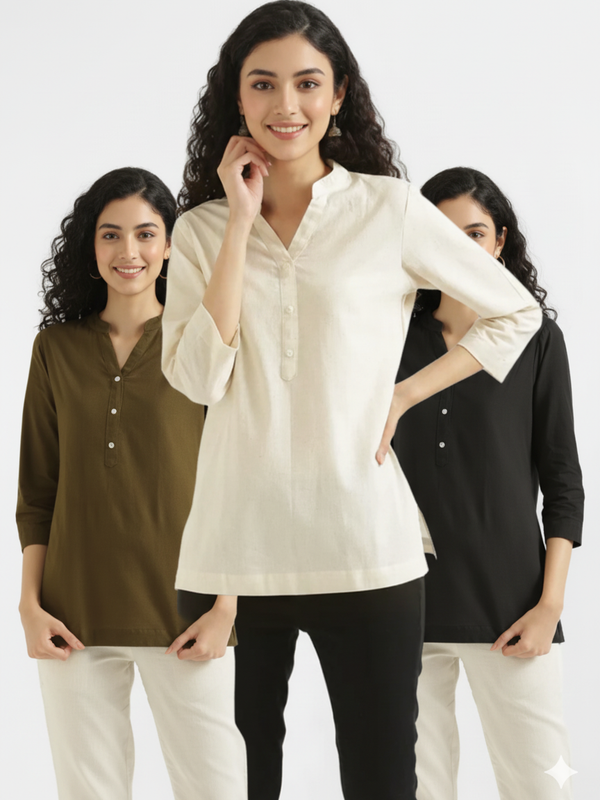 Pack Of 3 Short Cotton Short Kurti For Women