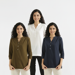 Pack Of 3 Short Cotton Short Kurti For Women