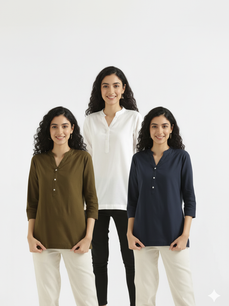 Pack Of 3 Short Cotton Short Kurti For Women