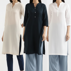 Pack Of 3 Long Cotton Kurti For Women