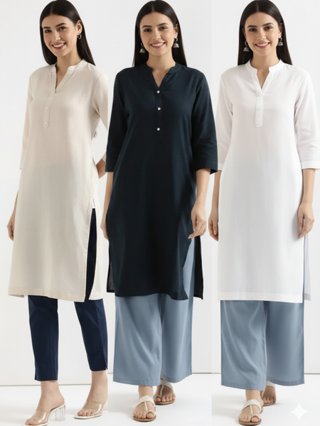 Pack Of 3 Long Cotton Kurti For Women
