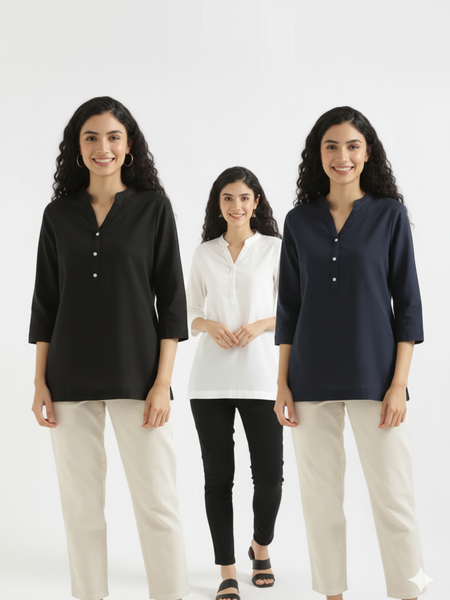 Pack Of 3 Short Cotton Short Kurti For Women