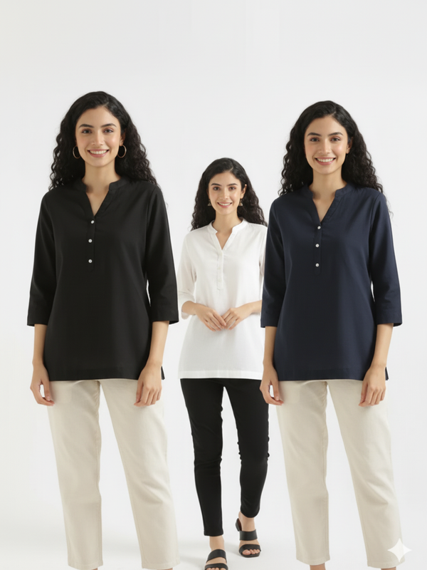 Pack Of 3 Short Cotton Short Kurti For Women