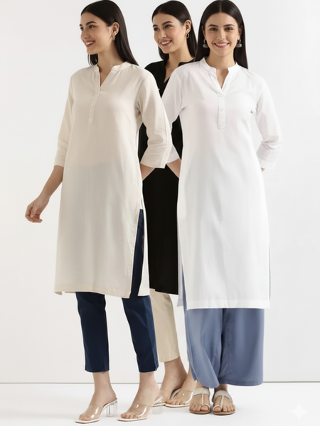 Pack Of 3 Long Cotton Kurti For Women