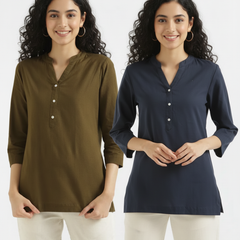 Pack Of 2 Short Cotton Short Kurti For Women