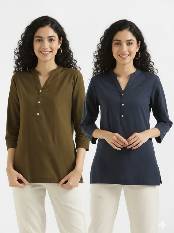 Pack Of 2 Short Cotton Short Kurti For Women