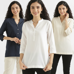 Pack Of 3 Short Cotton Short Kurti For Women