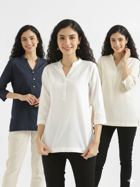 Pack Of 3 Short Cotton Short Kurti For Women