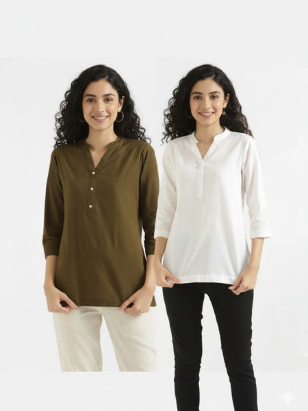 Pack Of 2 Short Cotton Short Kurti For Women