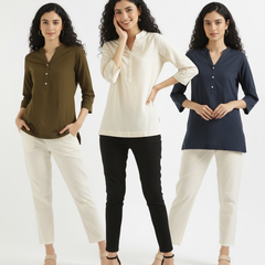 Pack Of 3 Short Cotton Short Kurti For Women