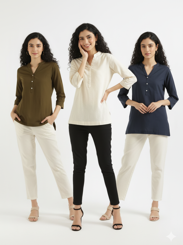 Pack Of 3 Short Cotton Short Kurti For Women