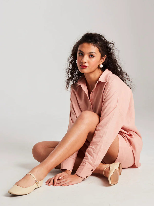Rosé Co-Linen Classic Shirt Set