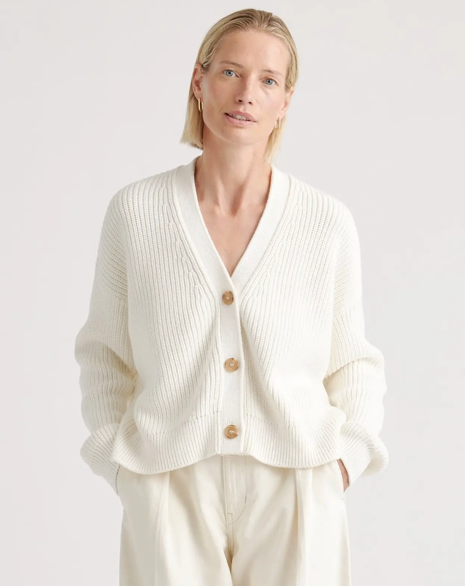 100% Organic Cotton Fisherman Boxy Cropped Cardigan