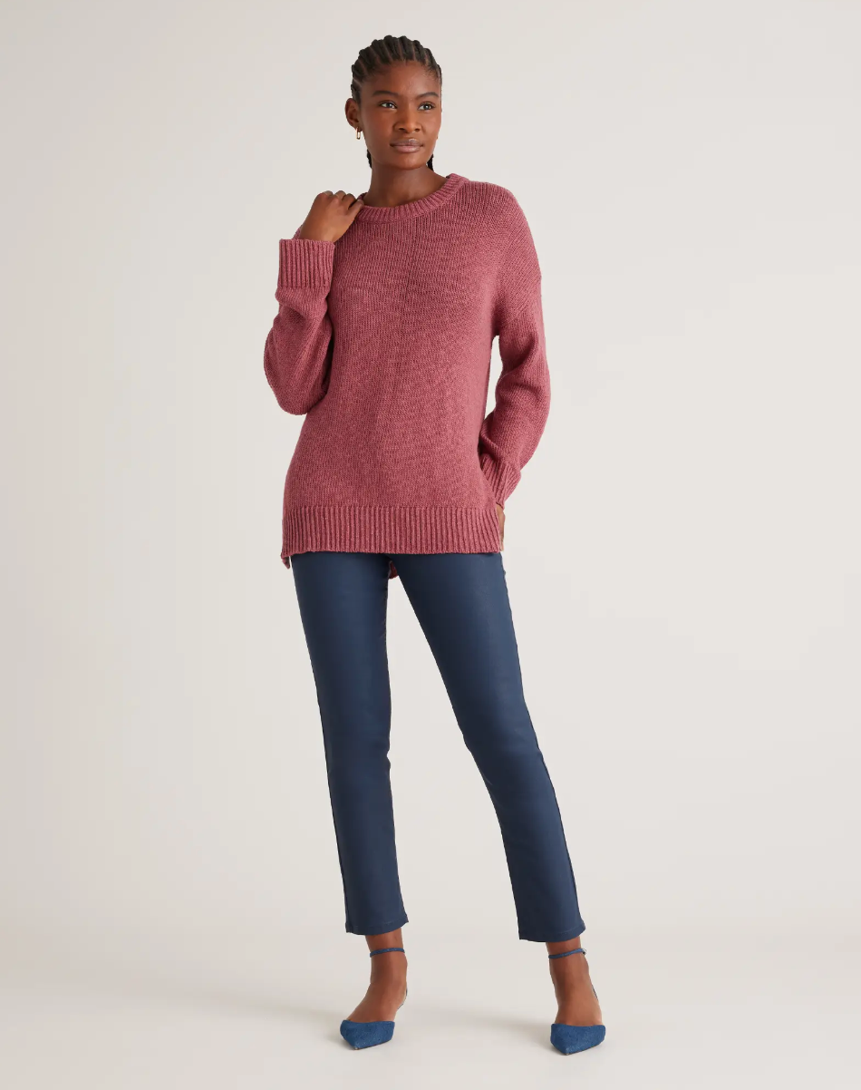 Cotton Linen Oversized Crew Sweater