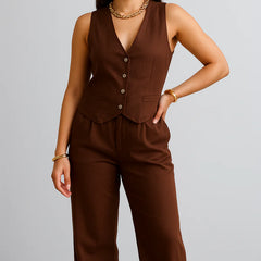 Alia Bhat Muse Chocolate Co-Linen Vest Coat & Trousers