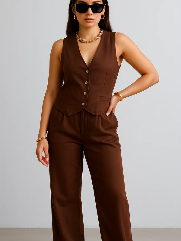 Alia Bhat Muse Chocolate Co-Linen Vest Coat & Trousers