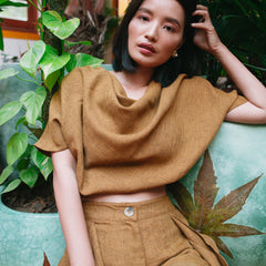 Chic Mustard Cowl Top