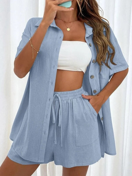 Women's Casual  Two-piece Solid Color Shirt