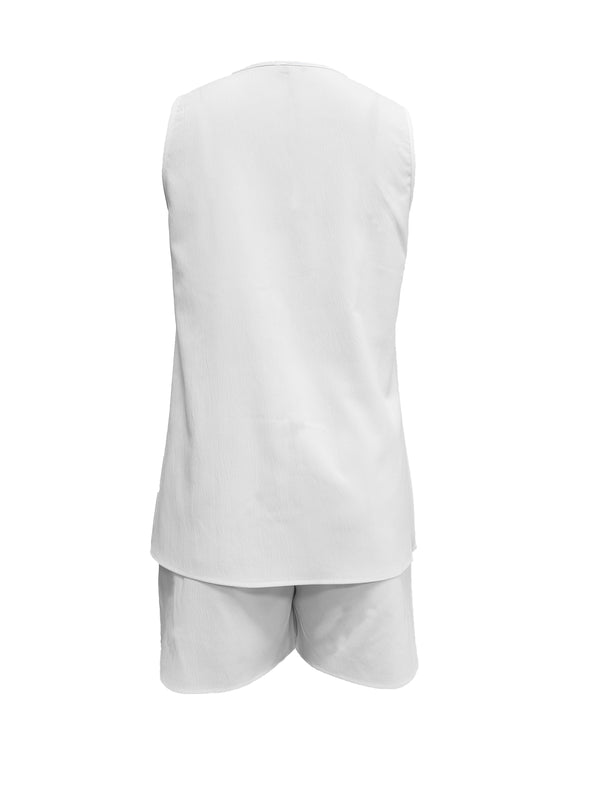 Solid Color Two-piece Set, Sleeveless V Neck Tank Top