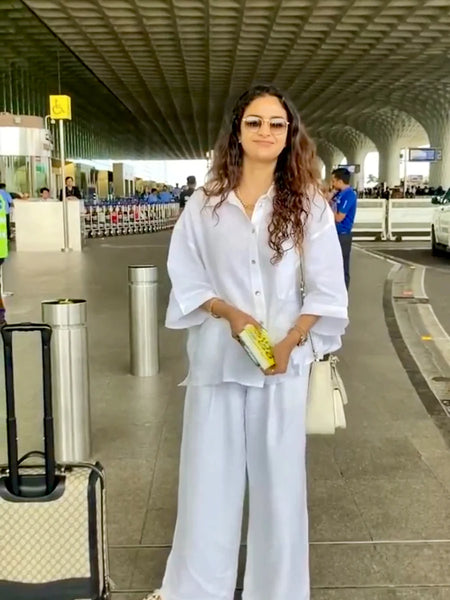 Keerthi Suresh Muse Vanilla Linen Coord Set